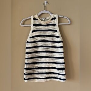 MADEWELL Navy and Cream Crochet Knit Tank Top